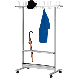 Portant mobile, l. 1260 x H 1700 mm, avec 24 crochets pour manteaux et 12 pour chapeaux