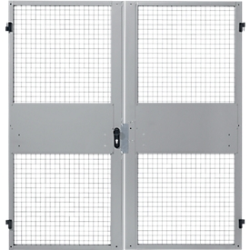 Porte à deux battants, pour système de cloison grillagée, l. 2000 x H 2070 mm, argent clair