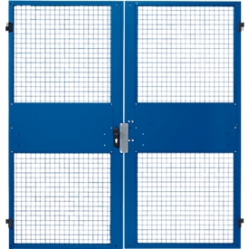 Porte à deux battants, pour système de cloison grillagée, l. 2000 x H 2070 mm, bleu