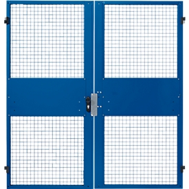 Porte à deux battants, pour système de cloison grillagée, l. 2000 x H 2070 mm, bleu