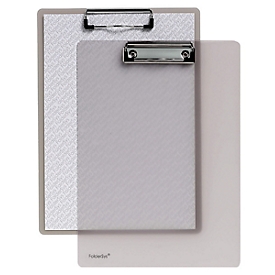 Porte-bloc A4, clip avec coins de protection en plastique, PP, transparent à la fumée