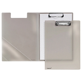 Porte-bloc A4, clip avec coins en plastique, pochette transparente triangulaire à l'intérieur, PP, transparent à la fumée