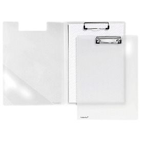 Porte-bloc A4, clip avec coins en plastique, pochette transparente triangulaire à l'intérieur, PP, transparent mat
