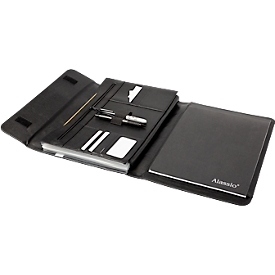 Porte-bloc Lightpak®, A4, pour gauchers/droitiers, 13 compartiments, 2 pochettes, 3 passants pour crayons, 1 bloc, fermeture velcro, RPET, anthracite