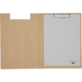 Porte-bloc Maul MAULbalance, A4, pince 8 mm, personnalisable, à suspendre, L 323 x l 234 x H 16 mm, carton, recyclable, marron