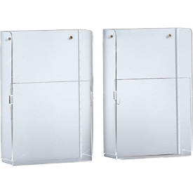 Porte-brochures mural - plexiglas - l. 225 x P 75 x H 330 mm - pour format A4 - set de 2 pièces