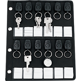 Porte-clés « Stop », pour classeurs A4, 12 anneaux amovibles avec emplacements pour étiquettes, perforations pour anneaux, L 235 x P 10 x H 310 mm, RPET, noir