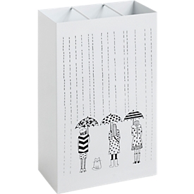 Porte-parapluies HAKU, avec motif imprimé et égouttoir, L 300 x P 160 x H 480 mm, métal, blanc