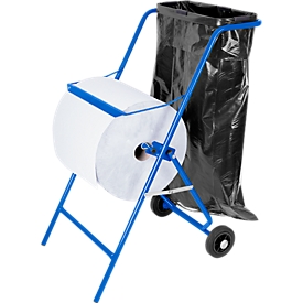 Porte-rouleau de papier mobile, pour rouleau de 400 mm de large, bord d'arrachage et support pour sacs à déchets jusqu'à 120 l, L 550 x P 700 x H 900 mm