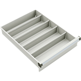 Porte-tiroirs Treston, 4 x séparateurs transversaux 375 mm, pour tiroirs 45 avec hauteur 100 mm, acier, gris clair