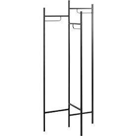 Portemanteau HAKU, 3 cintres de 5 kg de charge par côté, L 700 x P 360 x H 1700 mm, tube d'acier laqué, noir