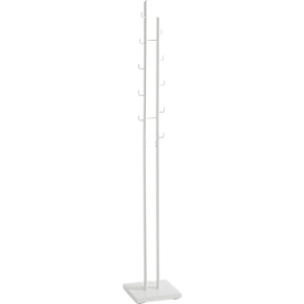 Portemanteau HAKU, 8 crochets de 5 kg chacun, plaque de base, L 290 x P 290 x H 1760 mm, tube d'acier peint époxy/métal, blanc