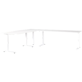 Porto hoekbureau, mechanisch in hoogte verstelbaar, C-poot, incl. aanbouwtafel met steunpoot, B 1400/1800 x D 2200 x H 680-910 mm, wit/wit