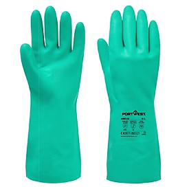 Portwest Gants de protection Nitrosafe, manchette, résistants aux produits chimiques, caoutchouc nitrile/coton, L, vert, 12 paires