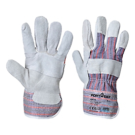 Portwest Schutzhandschuh Canadian Rigger, Schnittschutz-Level A2, Handflächen-Verstärkung, Pulsschutz, Rindsleder/Baumwolle/Gummi, XL, grau, 1 Paar
