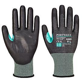 Portwest Schutzhandschuh CS VHR18, Schnittschutz-Level E, Touchscreen-fähig, Reflexionsetikett, HPPE/Stahlfiber/Nylon/PU, schwarz, L, 1 Paar