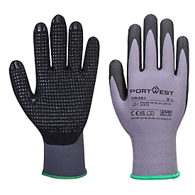 Portwest Schutzhandschuh DermiFlex Essential, atmungsaktiv, Nitrilschaum/Elasthan/Gummi/Nylon, XXL, grau-schwarz, 12 Paar