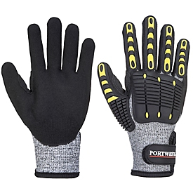 Portwest Schutzhandschuh, stoss- und schnittfest, Klettverschluss, Glasfaser/Nitril, grau-schwarz, XL, 1 Paar