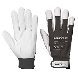 Portwest Schutzhandschuh Tergsus, Klettverschluss, Ziegenleder/Baumwolle/Polyester, XXL, schwarz, 1 Paar