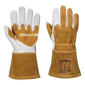 Portwest Schweisser-Handschuh A540 Ultra, Stulpenhandschuh, gefüttert, Rindsleder/Baumwolle/Aramid, braun, L, 1 Paar