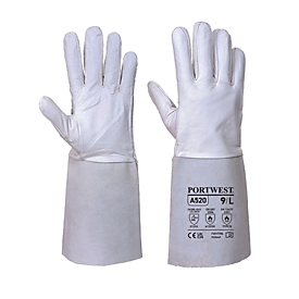 Portwest Schweisser-Handschuh Premium Tig, Stulpenhandschuh, Rindsleder/Ziegenleder, grau, XL, 1 Paar