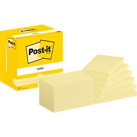 Post-it® 655 CY - papier certifié PEFC - 76 x 127 mm - 12 blocs, 100 feuilles - jaune