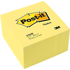 POST-IT Haftnotizen 653 Würfel, 76 x 76 mm, selbsthaftend, wiederablösbar, cellophanfrei verpackt, 450 Blatt, gelb