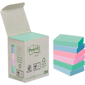 POST-IT Haftnotizen, Recycling Papier, 51 mm x 38 mm, 6 x 100 Blatt, farbig