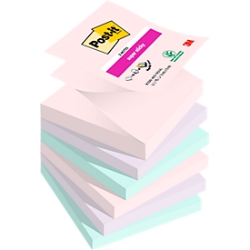 Post-it® Haftnotizen Super Sticky Z-Notes R330-6SS-SOUL, B 76 x T 76 mm, PEFC®-Papier, farbig, 6 Blöcke, 90 Blatt/Block