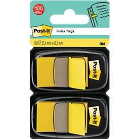Post-it® Index-kleefstroken 680-YW2, verwijderbaar, B 25,4 x D 43,2 mm, geel, 2 dispensers, 50 kleefstroken/dispenser