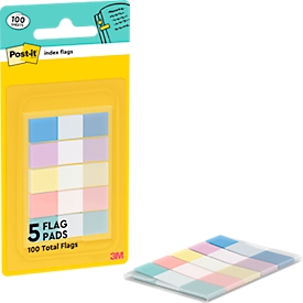Post-it Indexstreifen Mini 683-5PASTEL Pastellmix, 11,9x43,2 mm, transparentes Feld, beschreibbar, rückstandsfrei ablösbar, Spender, 100 Streifen