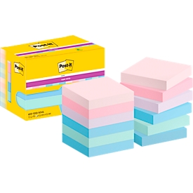 Post-it® notes adhésives Super Sticky Notes 622-12SS-SOUL, L 47,6 x P 47,6 mm, papier PEFC®, couleur, 12 blocs, 90 feuilles/bloc