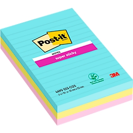 Post-it® notitieblaadjes Super Sticky XL Notes 4690S3MI Miami, 101 x 152 mm, 3 x 90 vellen, gelinieerd, gekleurd