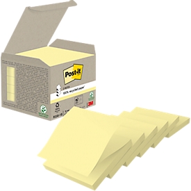 Post-it® Post-it® Recycling Z-Notes R330-1B, L 76 x P 76 mm, papier PEFC®, jaune, 6 blocs, 100 feuilles/bloc