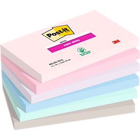 Post-it® Sticky Notes Super Sticky Notes 655-6SS-SOUL, W 127 x D 76 mm, PEFC® paper, colored, 6 pads, 90 sheets/pad