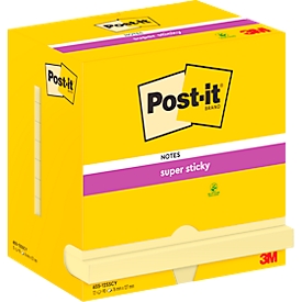 Post-It® Sticky Notes Super Sticky Notes, yellow, 76 x 127 mm, 90 sheets/pad, 12 pads, in cardboard packaging