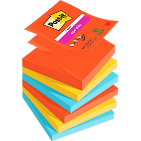Post-it Sticky Notes Super Sticky Z-Notes Playful R330-6SS-PLAY, 6 x 90 sheets, assorted colors