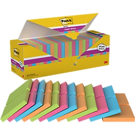 Post it Super Sticky Notes 654SE24P - 76 x 76 mm - 21+3 x 90 feuilles - couleurs assorties - pak avantageux