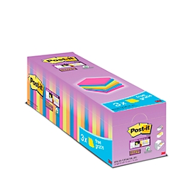 Post-it® Super Sticky Notes 654SE24P voordeelpakket, 76 x 76 mm, 24 x 90 vellen, gesorteerd op kleur, blanco
