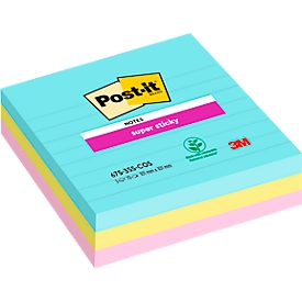 Post-it® Super Sticky Notes 675-S3M Miami, 101 x 101 mm, 3 x 70 Blatt, liniert, bunt