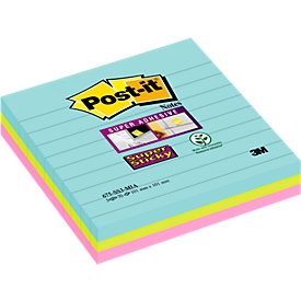 Post-it® Super Sticky Notes 675-S3M Miami, 101 x 101 mm, 3 x 70 vellen, gelinieerd, gekleurd