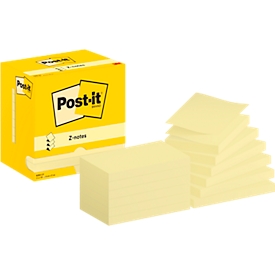 Post-it® Z-Notes Z-Notes R350 CY - papier certifié PEFC - 76 x 127 mm - 12 blocs, 100 feuilles par bloc - jaune