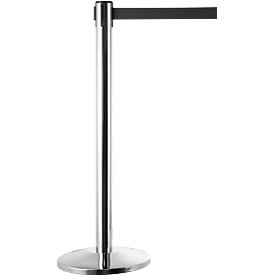 Poste de barrera, plata cromada, cinta negra, extensible hasta 2 m, autorretráctil, con freno, Ø 360 x H 1040 mm, metal cromado