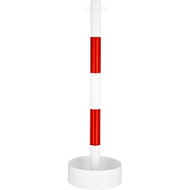 Poste de cadena con tubo de acero, para interior, con lámina de PVC en blanco/rojo