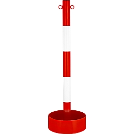 Poste de cadena con tubo de acero, para interior, con lámina de PVC en rojo/blanco