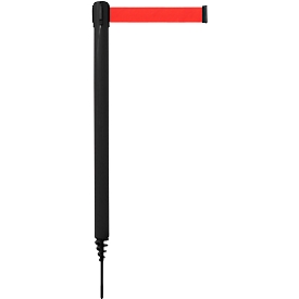 Poste delimitador GLA 24, L 350 x An 350 x Al 1250 mm, con espiga de fijación, largo cinta 4 m, negro