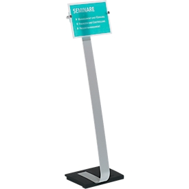 Poster stand Durable Crystal Sign, DIN A4 portrait & landscape format, height-adjustable & rotatable, 2 foils & instructions, aluminum & acrylic glass, metallic silver
