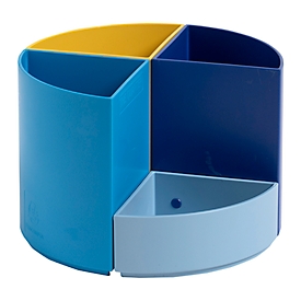 Pot à crayons Exacompta BEE BLUE The Quarter, forme circulaire modulaire, 3 quarts égaux &amp; 1 quart bas, empilable, plastique, multicolore