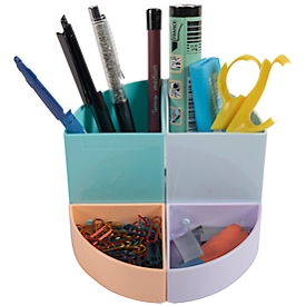 Pot à crayons Exacompta THE QUARTER Aquarel, forme circulaire modulaire, 2 quarts hauts et 2 quarts bas égaux, empilables, en plastique, multicolore.