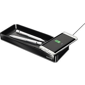 Pot à crayons Leitz Duo Colour 53650095, chargeur Qi, polystyrène, noir/gris, 26,6 x 2,8 x 10,1 cm